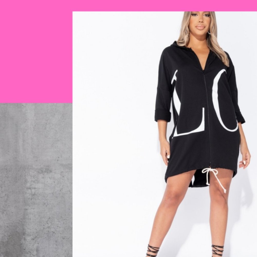 Black Love Logo Zip Front Oversized Hoodie Dress
